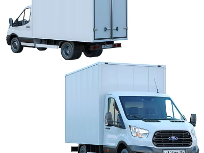 White Ford Commercial Box Truck Front And Rear View Transport Vehicle 3d model