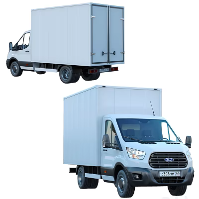 White Ford Commercial Box Truck Front And Rear View Transport Vehicle 3d model