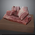 Fresh Raw Meat Cuts Placed On Wooden Cutting Board For Cooking