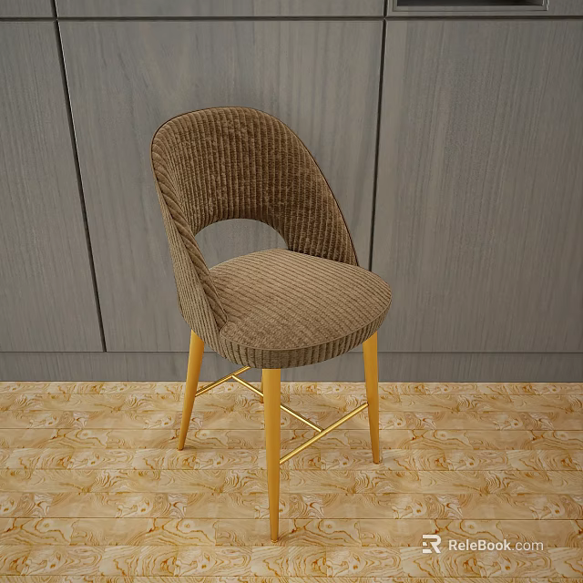 Corduroy Upholstered Brown Single Sofa With Golden Metal Legs Against Gray Wall With Patterned Floor 3d model 