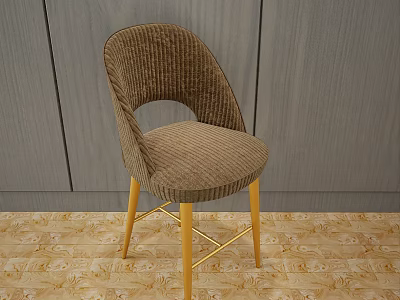 Corduroy Upholstered Brown Single Sofa With Golden Metal Legs Against Gray Wall With Patterned Floor 3d model