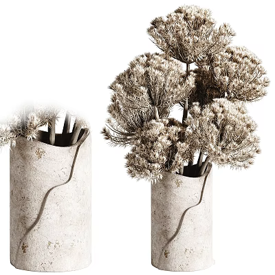 Decorative Ornament Set with Textured Vases and Dried Flower Arrangements for Modern Home Interior Decoration 3d model
