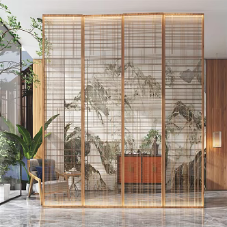 New Chinese Style Screen Line Screen 3d model