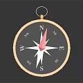 Golden Framed Compass Decorative Ornament Set With Red Needle And Black Background
