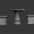 Outdoor Stools With Colorful Mosaic Tile Tops Stone Carved Bases And Matching Table