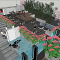 Beautiful Outdoor Water Fountain Surrounded By Pink Flowers Green Plants And Pathways