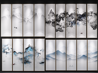 New Chinese Landscape Painting Zen Ink Painting Combination 3d model