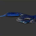 Blue Glass Dolphin Shaped Aquatic Animal With Glossy Texture Circular Hole In Dark Background