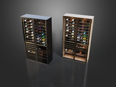 Modern Double Wine Cabinets With Glass Doors And Wooden Finish For Wine Storage 3d model