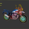 Red White Blue Adventure Motorcycle With Yellow Rims Black Seat And Windshield