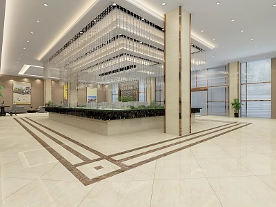 Modern Sales Office Interior With Spacious Lobby Reception Desk And Marble Flooring 3d model