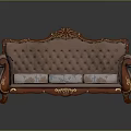 Classical Carved Sofa With Red Wooden Frame And Pink Decorative Cushions