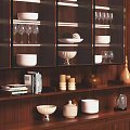 Modern Wooden Wine Cabinet Interior Design With Glass Doors Wine Glasses And Decor Items