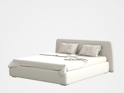 White Modern Double Bed With Sleek Headboard Plush Pillows And Soft Linens 3d model