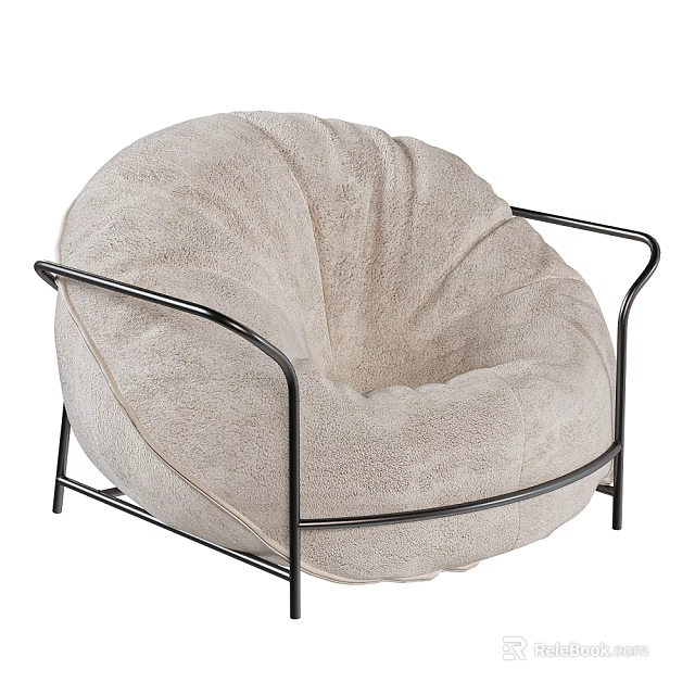 Beige Soft Fabric Bean Bag Chair With Modern Metal Frame For Comfortable Seating 3d model 