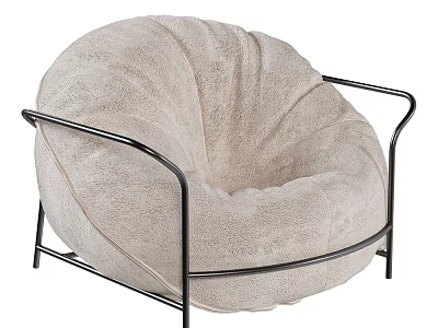 Beige Soft Fabric Bean Bag Chair With Modern Metal Frame For Comfortable Seating 3d model