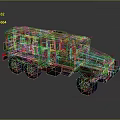 Green Military Vehicle With Six Wheels Armored Body Windows And Front Lights