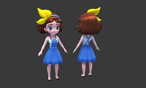 Modern game character little girl 3d model