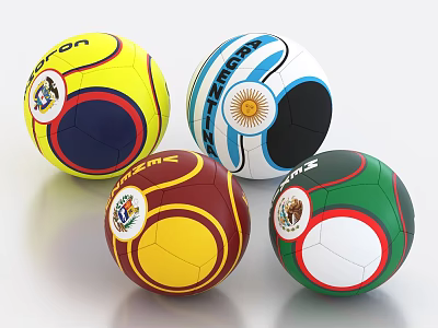 Sports Equipment Collection Of Colorful Soccer Balls With National Team Logos 3d model
