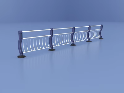 Modern Blue Railing With White Horizontal Bars And Curved Designs On Blue Background 3d model