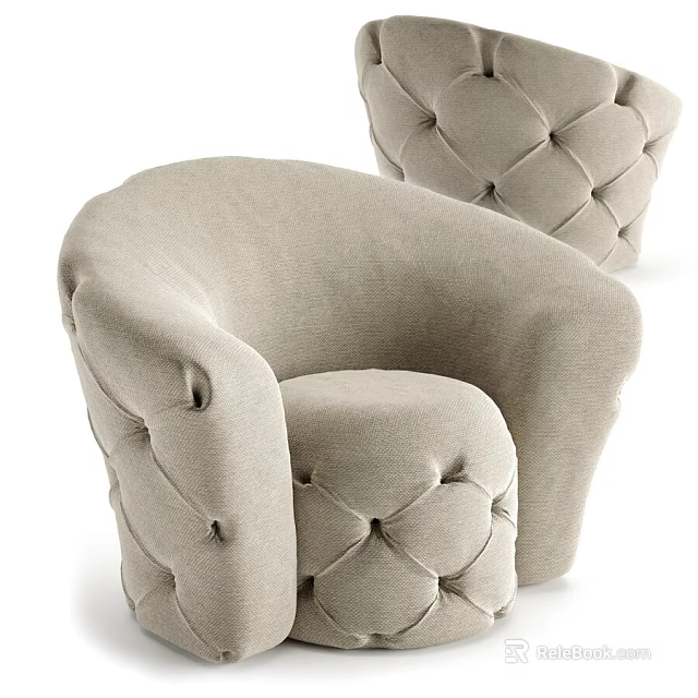 Beige Tufted Single Sofa With Button Detail And Modern Fabric Upholstery Design 3d model 
