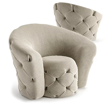 Beige Tufted Single Sofa With Button Detail And Modern Fabric Upholstery Design 3d model