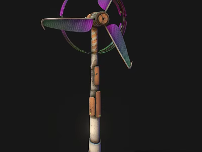 Colorful Decorative Windmill With Multicolored Blades And Segmented Metal Pole Design 3d model