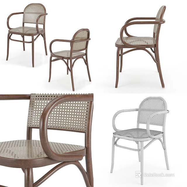 Modern Dining Chairs With Rattan Wicker Back Wooden Frame Armrest Various Styles Design 3d model 
