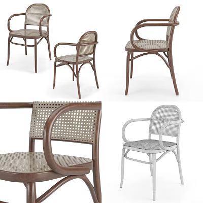 Modern Dining Chairs With Rattan Wicker Back Wooden Frame Armrest Various Styles Design 3d model