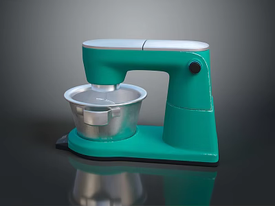 Stylish Modern Teal Kitchen Mixer With Silver Base And Metal Bowl 3d model