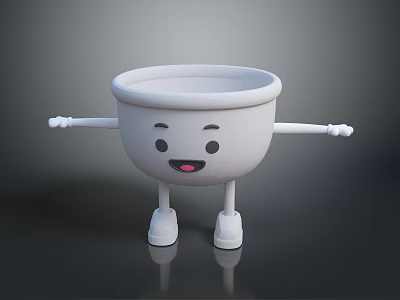 Cartoon White Bowl with Arms Legs and Smiling Face as Household Living Item 3d model