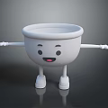 Cartoon White Bowl with Arms Legs and Smiling Face as Household Living Item