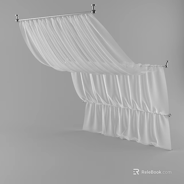 Elegant White Ceiling Drapery Design With Flowing Fabric And Ceiling Mounts 3d model 