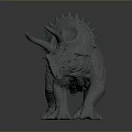 Realistic Detailed Triceratops Dinosaur Model Sculpture Display on Gray Background