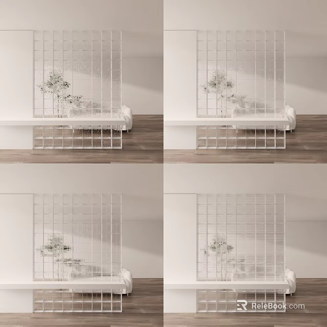 White Grid Room Divider With Flowers And Bench In Modern Interior 3d model 