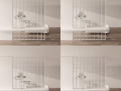 White Grid Room Divider With Flowers And Bench In Modern Interior 3d model