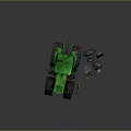 Detailed Green Farm Tractor With Yellow Wheels And Accessory Tools