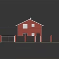 Red Roof House With White Fence Green Lawn And Red Pillars