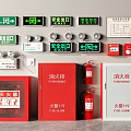 Essential Fire Safety Equipment With Hydrant Cabinets Extinguishers And Exit Signs 3d model