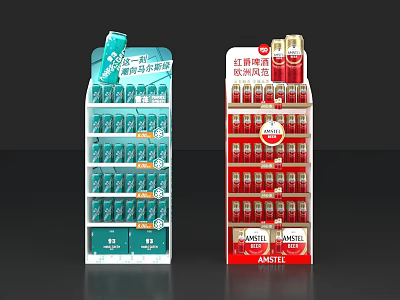Colorful Retail Display Shelves With Multi Tiered Design For Beverage Bottles And Medicine Packages 3d model