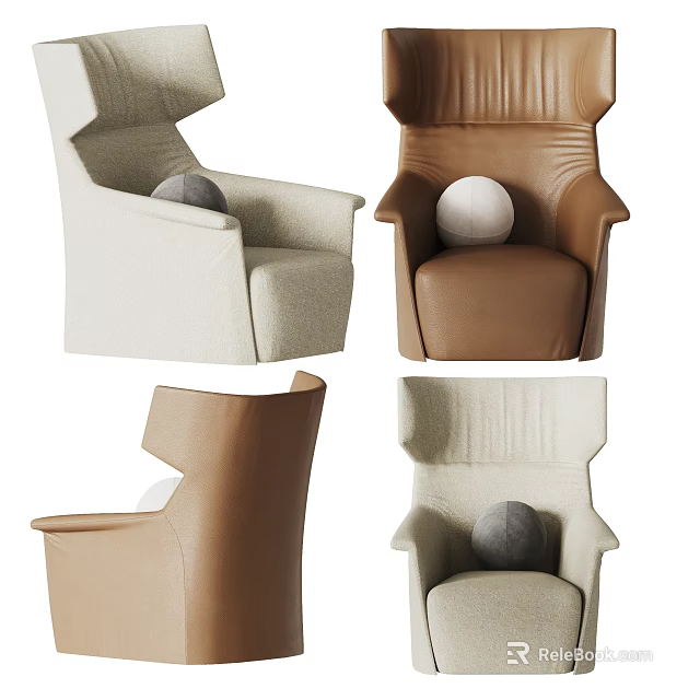 Stylish Modern Accent Chairs Upholstered in Beige and Brown with Round Cushions 3d model 