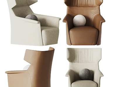 Stylish Modern Accent Chairs Upholstered in Beige and Brown with Round Cushions 3d model
