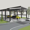 Covered Vehicle Parking Canopy With Trucks Cars Trees And Grass Area