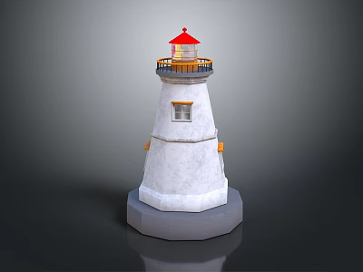White Lighthouse Building With Red Roof Black Railing And Gray Base 3d model