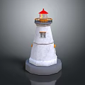 White Lighthouse Building With Red Roof Black Railing And Gray Base 3d model