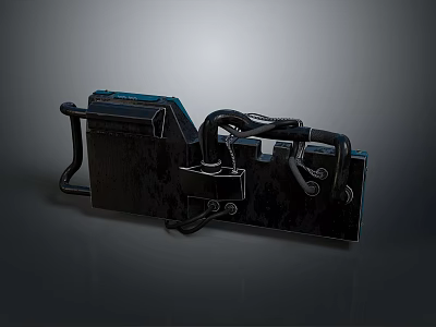 Black Industrial Metal Mechanical Component With Connected Pipes And Structural Brackets 3d model