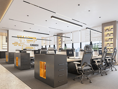 modern public office area open-plan office staff office area aisle office desk chair office card holder model