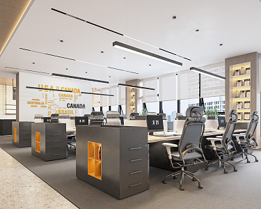 modern public office area open-plan office staff office area aisle office desk chair office card holder 3d model