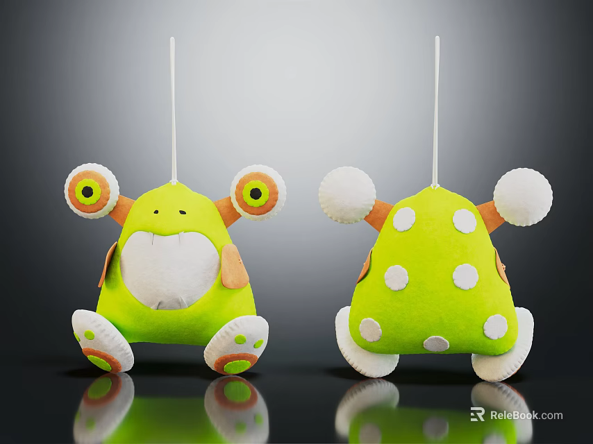 Green Plush Dolls With Big Round Eyes White Polka Dots And Head Antenna 3d model 