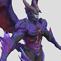 Game Movie Demonic Character With Purple Body Large Wings Horns And Muscular Build